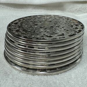 Vintage Sterling Silver Floral Lace Art Nouveau Overlay Coasters